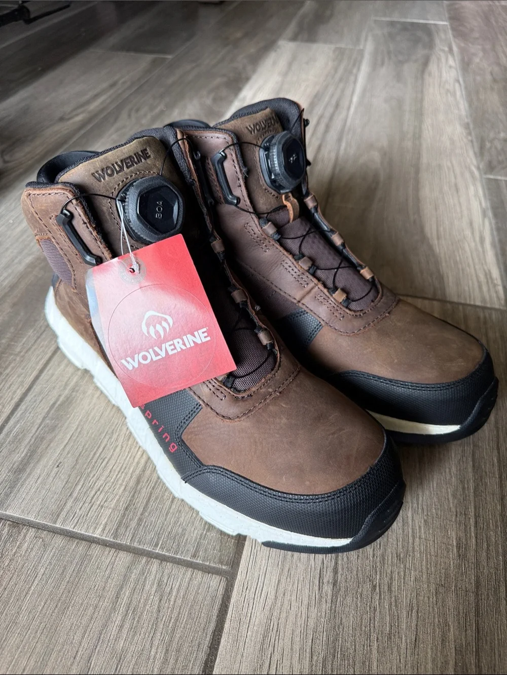 NEW! Men's Wolverine Brown Leather BOA Lace-Up Work Boots Size 13 EW